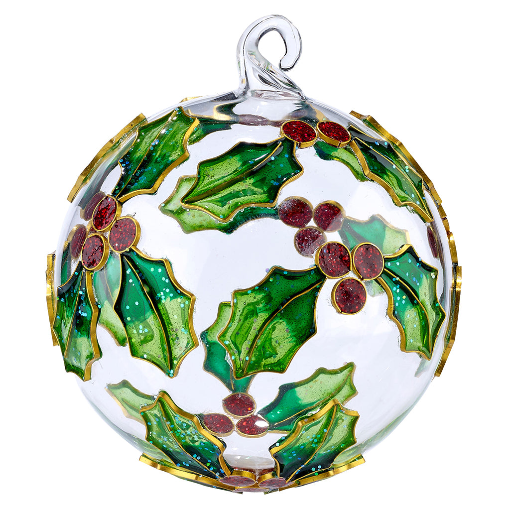 Holly Leaf Hand Blown Glass 3 Ball Christmas Ornament - Case of 6