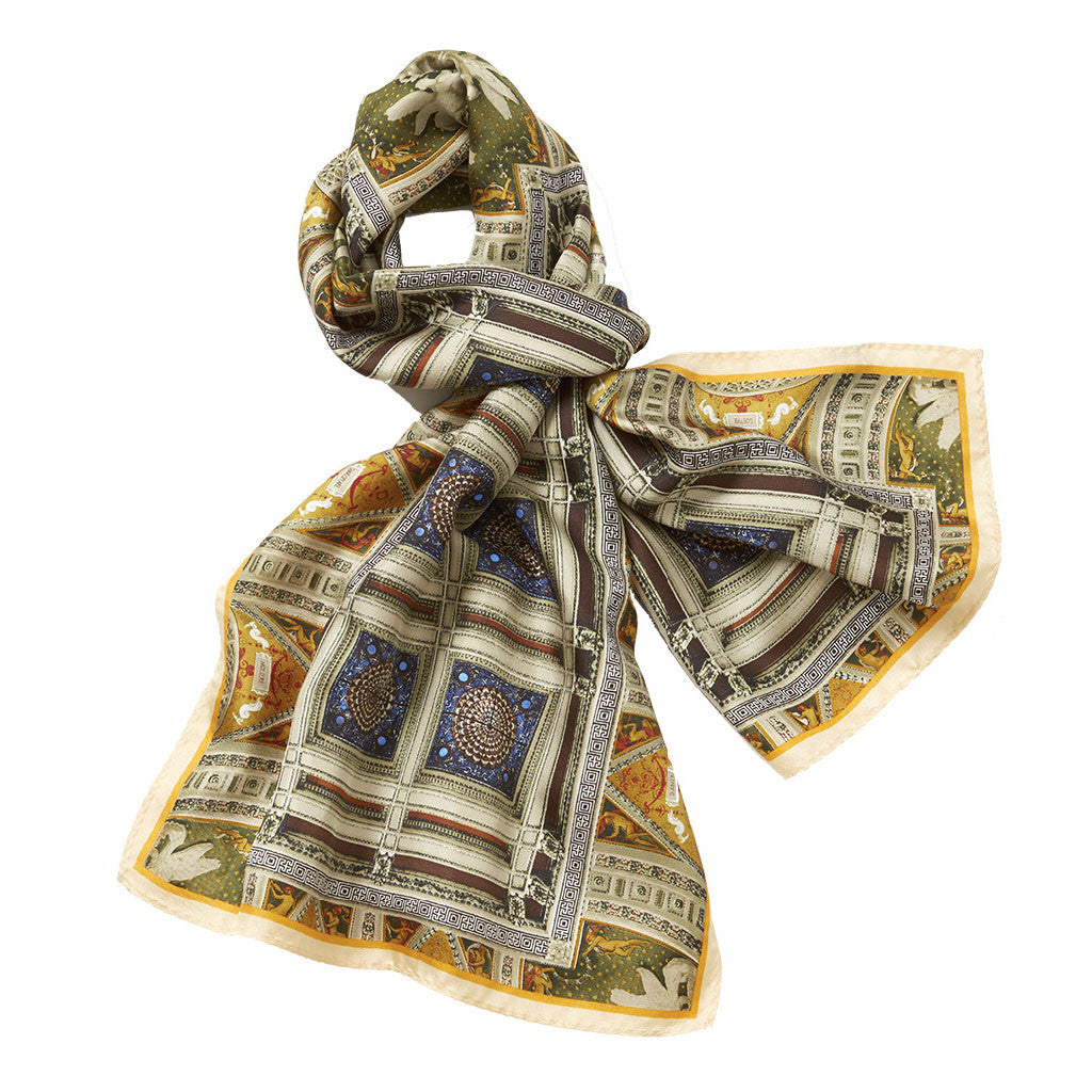 Mosaic Copper Brown Long Silk Scarf