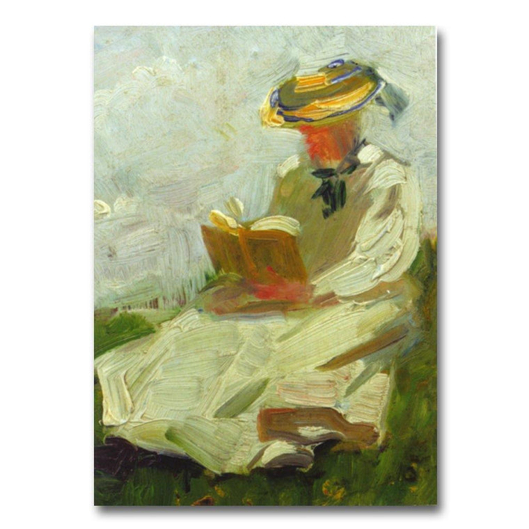 Woman Reading on Grass Notecard