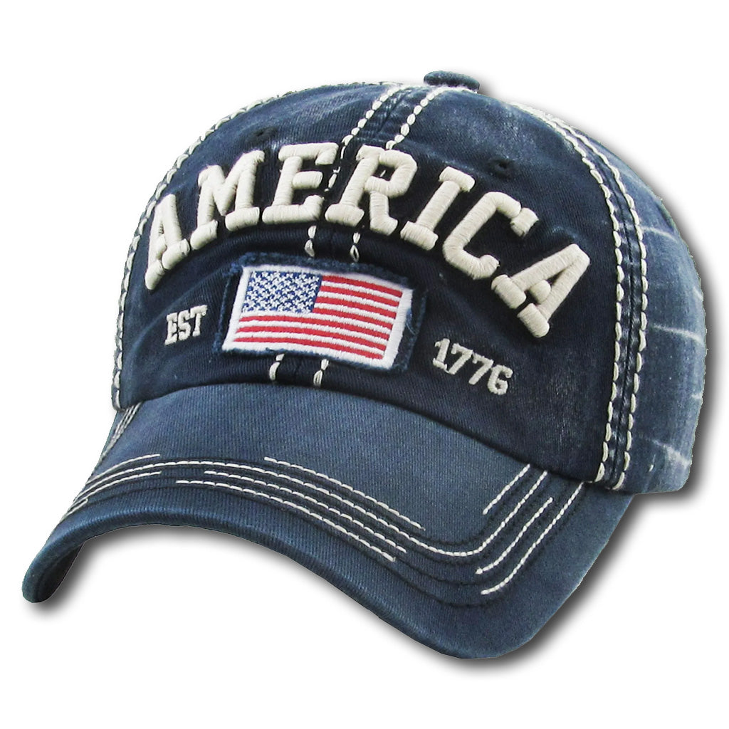 America Flocked Baseball Cap - Navy