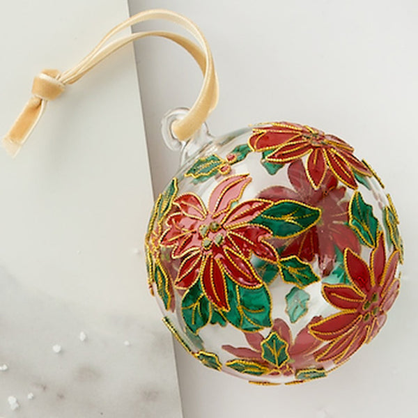 Glass Poinsettia Ball Ornament