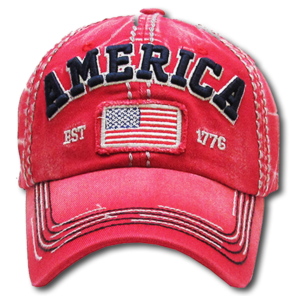 America Flocked Baseball Cap - Red