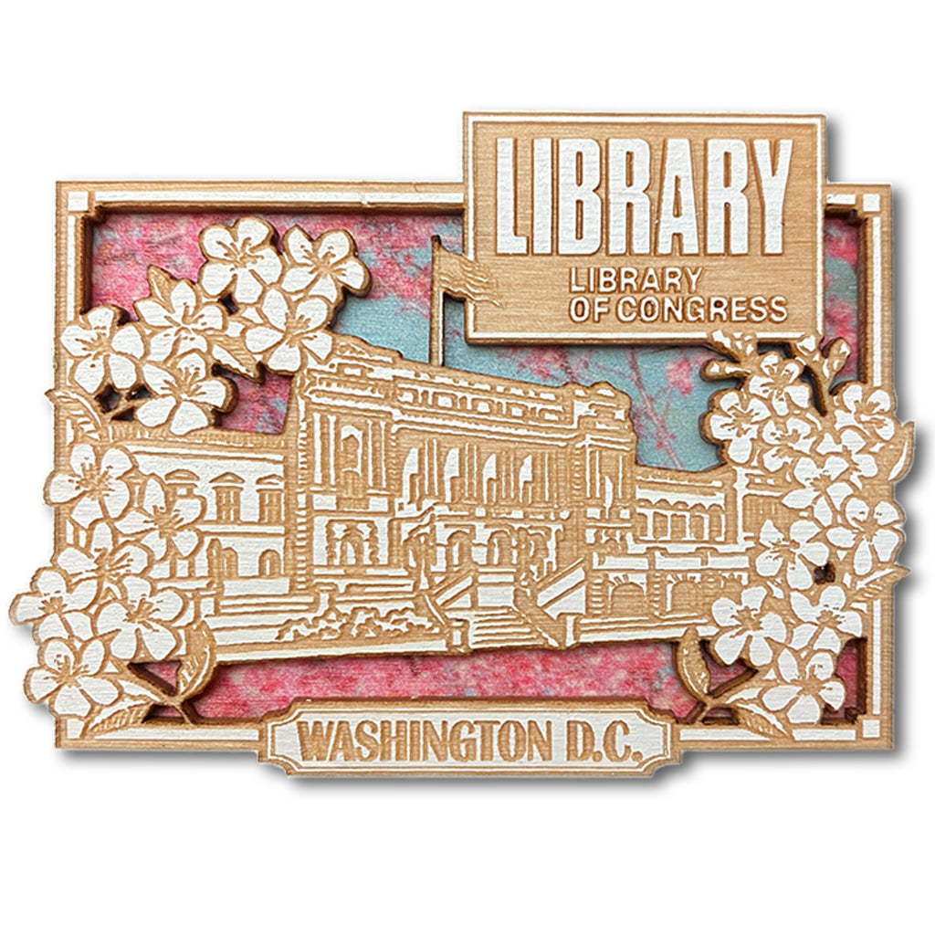 Jefferson Building Cherry Blossom Wooden Magnet